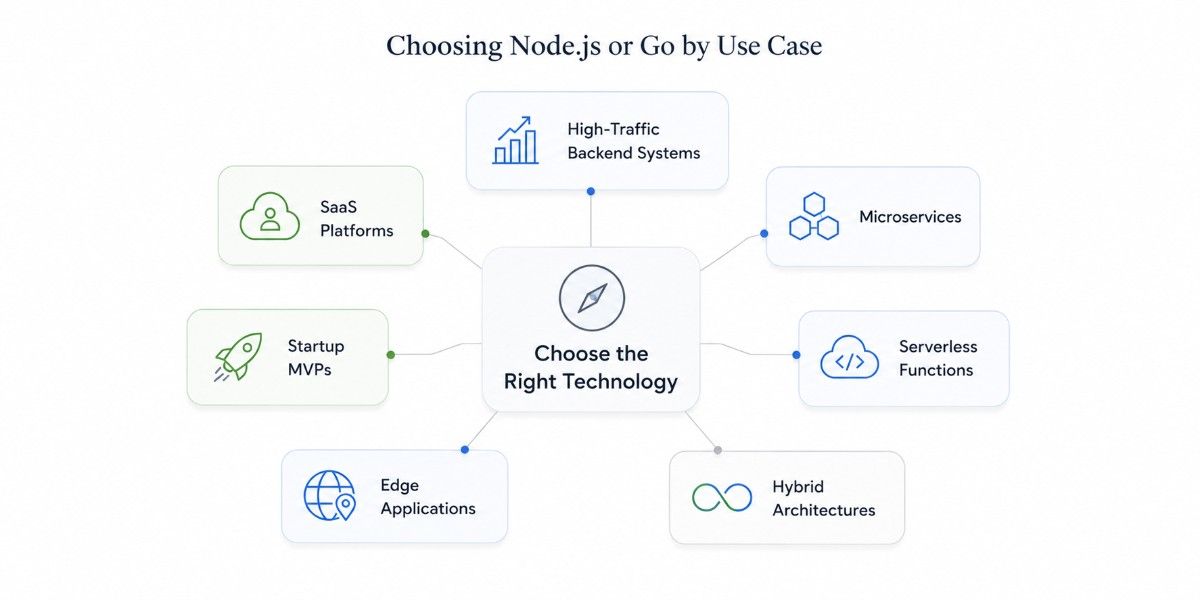 an image showcsing on how to choose the between node.js and golang bsaed on use cases